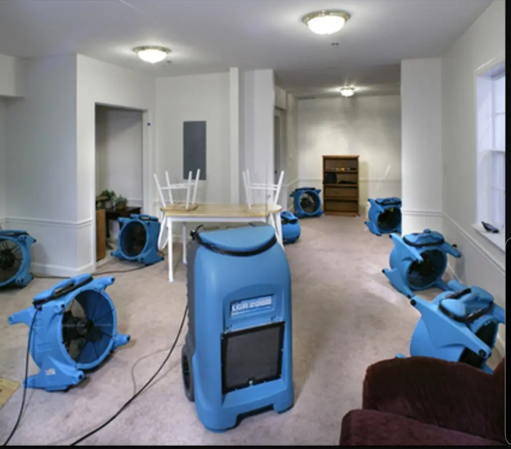 Air movers and dehumidifier setup for Water Extraction & Removal in Elgin